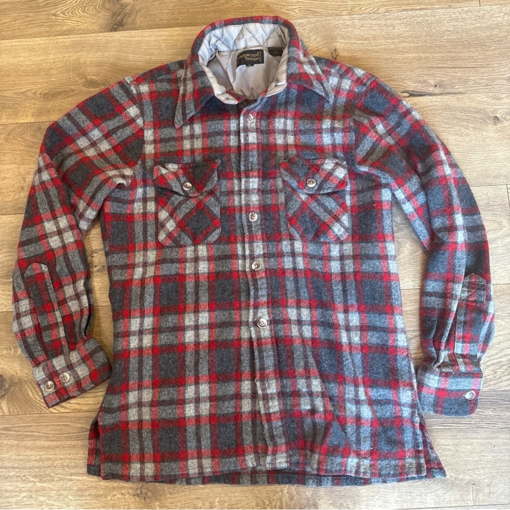 Vintage Heywood House Wool Womens Button Down Plaid Size Large Red And Greys